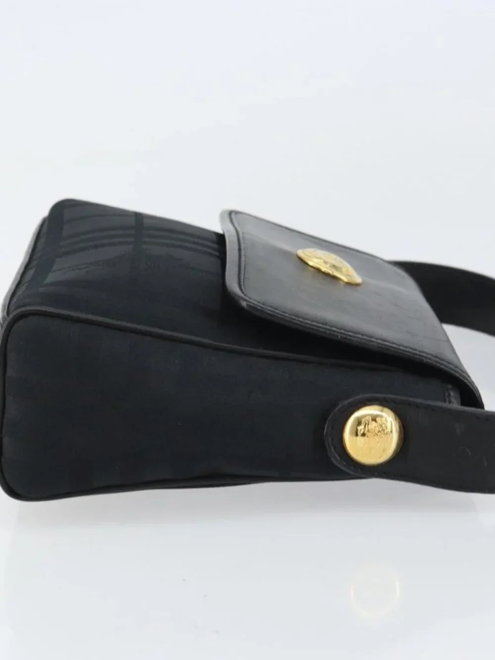 Burberrys Nova Check Hand Bag Leather Canvas Black Gold Auth gh1496 - Picture 5 of 16